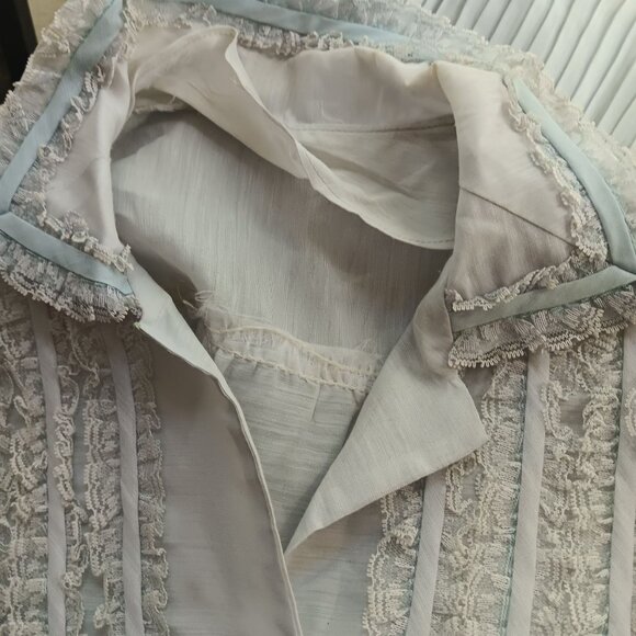 Vintage Handmade Dress sz 14 Lace Ruffle Pale Blue Pleated Midi Wedding 1970's - Picture 9 of 9